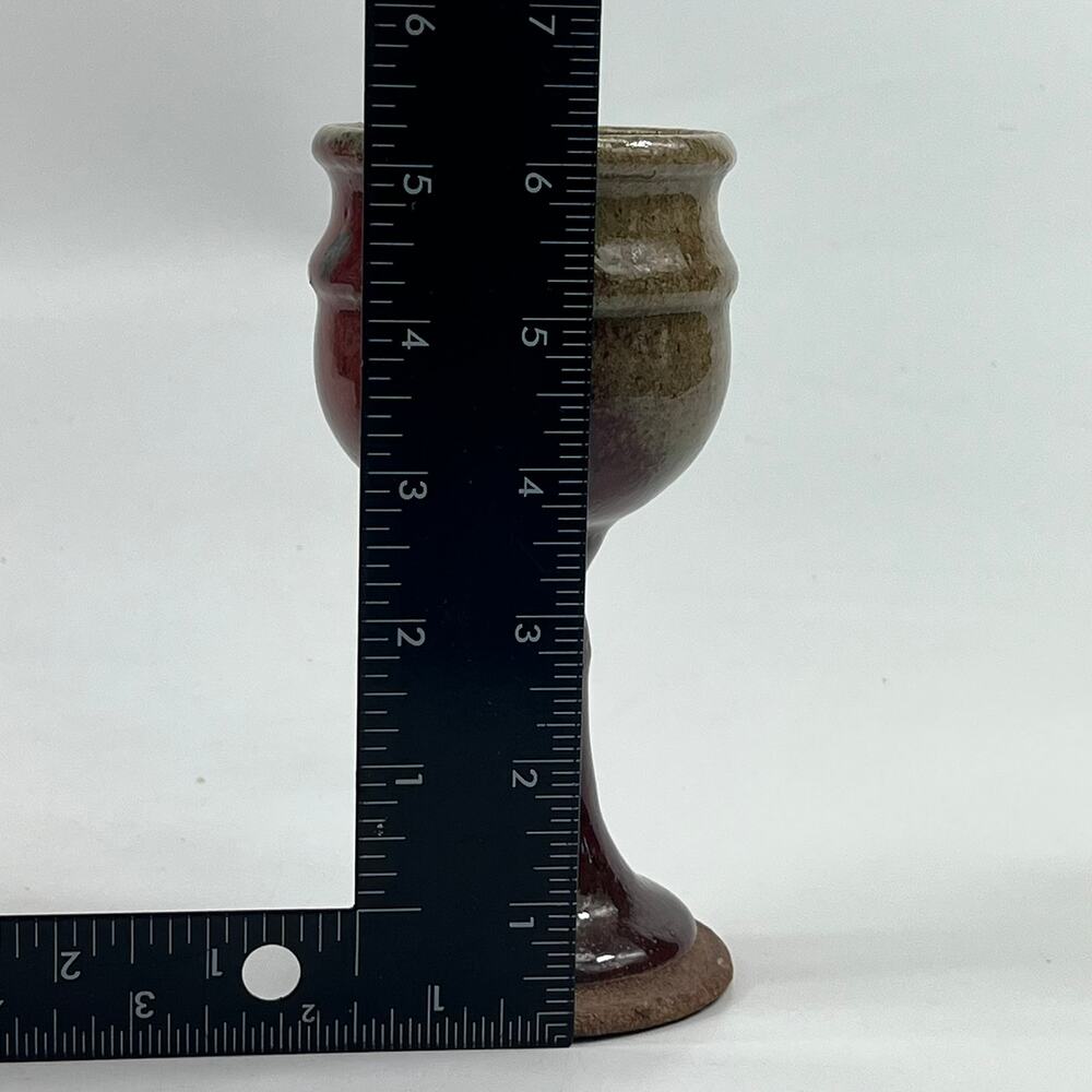 Vintage Red Brown Drip Glaze Stoneware Goblet Chalice Studio Art Pottery Decor - Picture 9 of 11